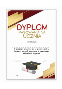 Dyplom A4 pasowania na Ucznia - Biret 20szt