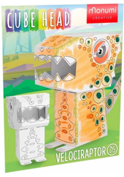 Cube head. Dino. Welociraptor. Złóż i pokoloruj