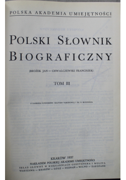 Polski Słownik Biograficzny Tom III reprint z 1937r.