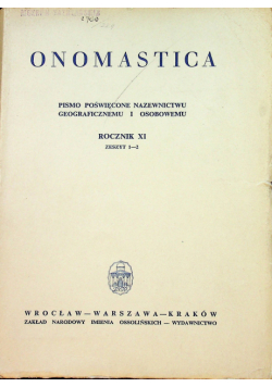 Onomastica rocznik XI zeszyt 1-2