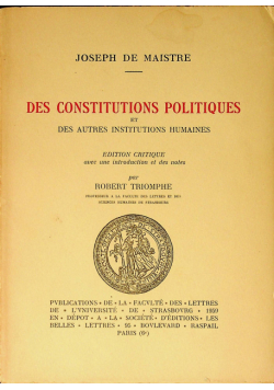 Des Constitutions Politiques et des autres institution humaines