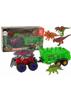 Pojazd z motywem dinozaura 4szt + przyczepa