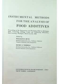 Instrumental Methods for the analysis of food additives