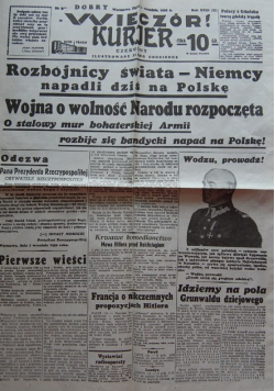 Kurier Wieczór 1 września 1939 wojną w Polsce reprint