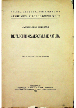 De elocutionis aeschyleae natura 1935 r.