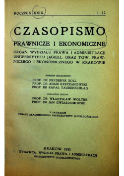 Czasopismo prawnicze i ekonomiczne Rocznik XXIX 1935 r