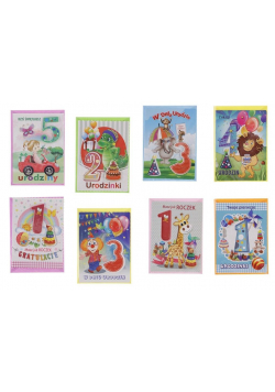 Karnet B6 brokat Urodziny 1-5 lat (10 szt) MIX