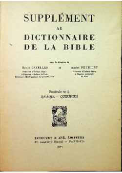 Supplement au Dictionnaire De La Bible Fascicule 50 B