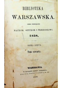 Biblioteka warszawska Tom IV 1858 r