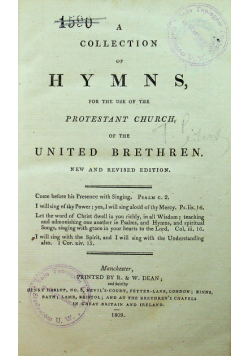 A collection of hymns for the use of the Protestant church of the united brethren  1809 r.