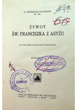 Żywot Św Franciszka z Asyżu 1926 r.