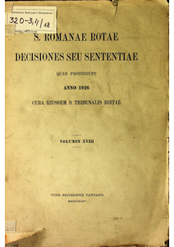 Sacrae Romanae Rotae Decisiones seu Sententiae Anno 1926