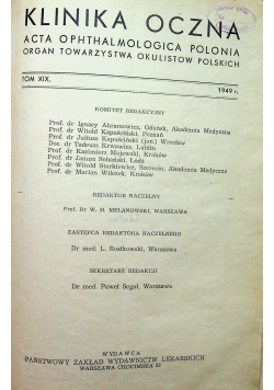 Klinika oczna tom XIX numer 1 do 4 1949 r