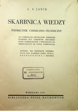 Skarbnica wiedzy Podręcznik chemiczno - techniczny 1936 r