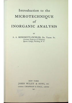 Introduction to the microtechnique of inorganic analysis 1942r