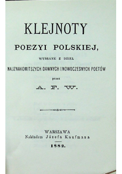 Klejnoty poezyi polskiej reprint z 1882 r wydanie kieszonkowe