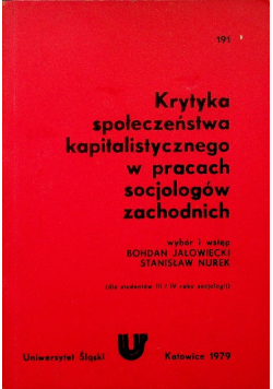Krytyka społeczeństwa kapitalistycznego w pracach socjologów zachodnich