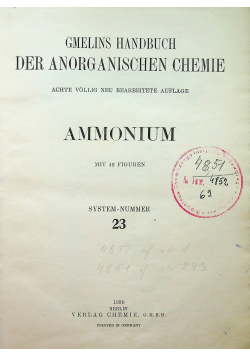 Gmelins Handbuch der anorganischen Chemie Ammonium system nummer 23 1936 r