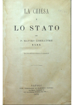 La Chiesa e Lo Stato 1872 r