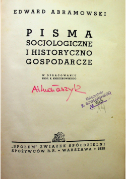 Pisma socjologiczne i historyczno gospodarcze 1938 r.