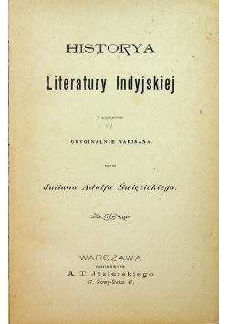 Historya Literatury Indyjskiej 1902 r.