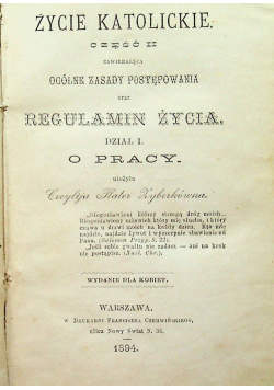 Życie katolickie dział I i II 1894 r