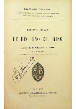 Tractatus Dogmatici volumen primum De deo uno et trino 1920 r.