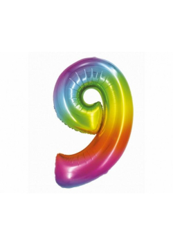 Balon foliowy cyfra 9 tęczowa Smart 76cm