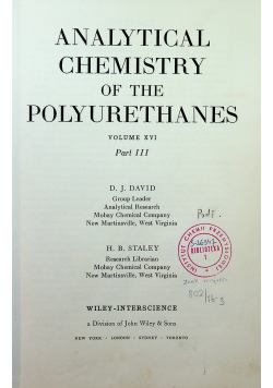 Analytical chemistry o the polyurethanes