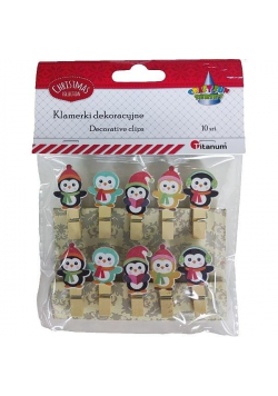 Klamerki drewniane pingwiny mix 10szt