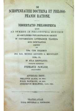 De Schopenhaueri Doctrina et Philosophandi Ratione