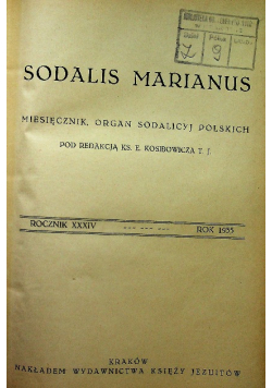 Sodalis Marianus  rocznik  1935 nr 1 do 12 1935 r.