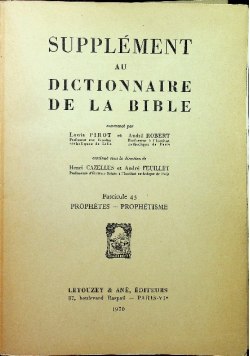 Supplement au Dictionnaire De La Bible Fascicule 45