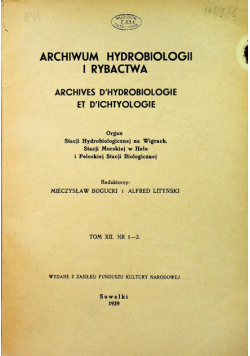 Archiwum Hydrobiologii i Rybactwa Tom XII Nr 1 do 2 1939 r.