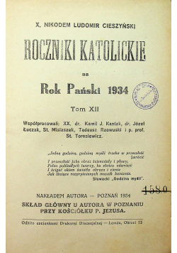 Roczniki Katolickie na Rok Pański 1934 tom XII 1934r