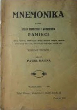 Mnemonika. Sztuka kształcenia i wzmacniania pamięci, 1939 r.