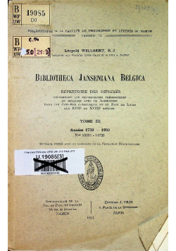 Bibliotheca Janseniana Belgica tome III