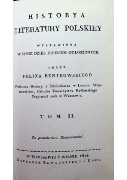 Historya literatury polskiey Tom II Reprint z 1814 r.