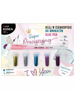Precyzyjny klej w cienkopisie + 5 brokatów KIDEA