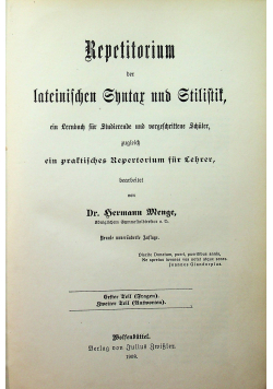 Repetitorium Der Lateinischen Syntax Und Stilistik 1908 r
