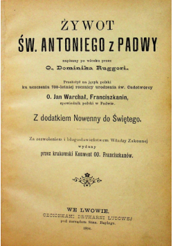 Żywot Św Antoniego z Padwy 1894 r.