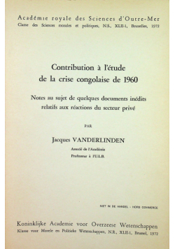 Contribution a letude de la crise congolaise de 1960
