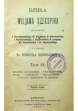 Dzieła Wiliama Szekspira tom IX 1897r