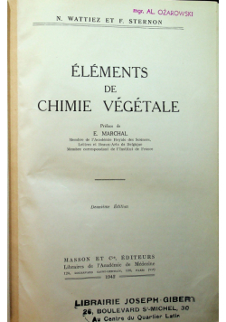 Elements de Chimie vegetale 1942 r.