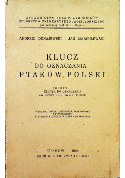 Klucz do oznaczania ptaków Polski 1938 r.
