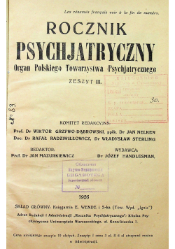 Rocznik psychjatryczny zeszyt III i IV 1926 r