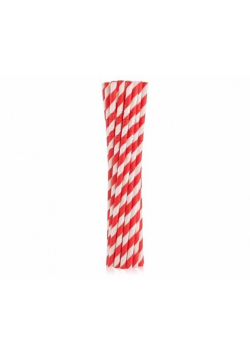Rurki słomki pap. łamane czerwone paski 20cm 12szt