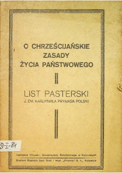 O chrześcijańskie zasady życia państwowego List pasterski