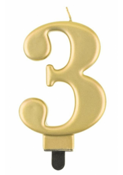Świeczka cyferka 3 Beauty&Charm metalik złota 8cm