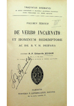 Tractatus Dogmatici volumen tertium De verbo incarnato 1920 r.